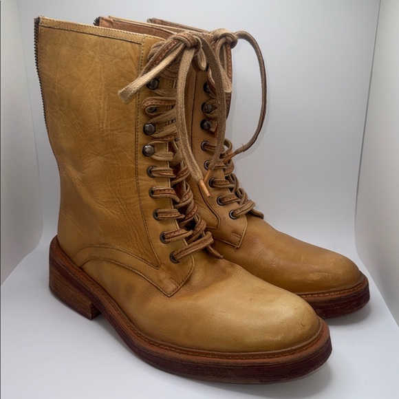 FREE PEOPLE SANTA FE Tan Leather Lace-Up Combat Boots 39 US 8.5 - Picture 4 of 16